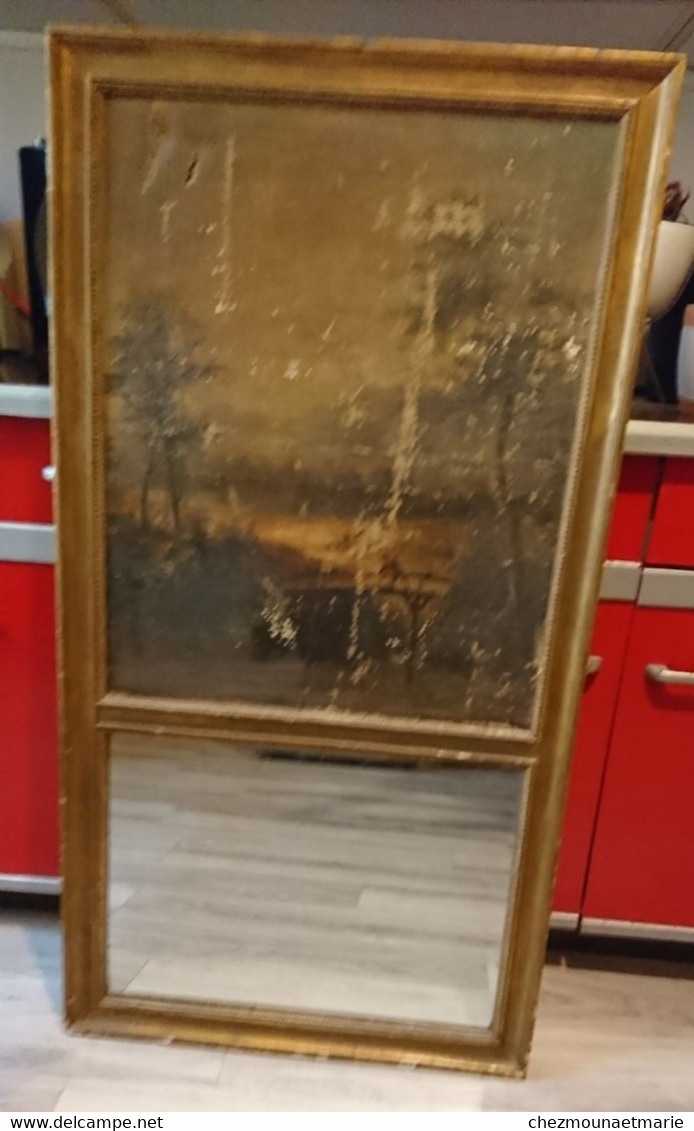 TRUMEAU MIROIR AVEC HUILE SUR TOILE SCENE PECHE BATEAU Taille 121*65 Cm - Espejos