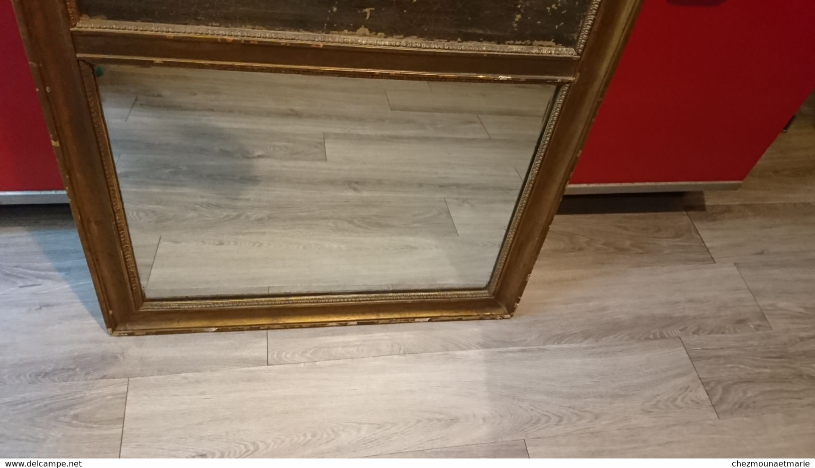 TRUMEAU MIROIR AVEC HUILE SUR TOILE SCENE PECHE BATEAU Taille 121*65 cm