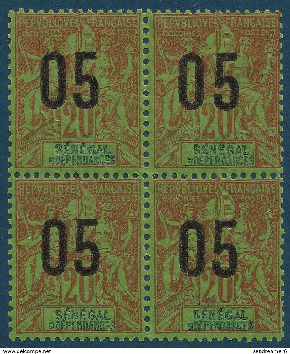 Colonies Type Groupe Sénégal Bloc De 4 N°48/48Aa** Variété Surcharge Espacé Tenant à Normal RR Signé & Certificat CALVES - Unused Stamps