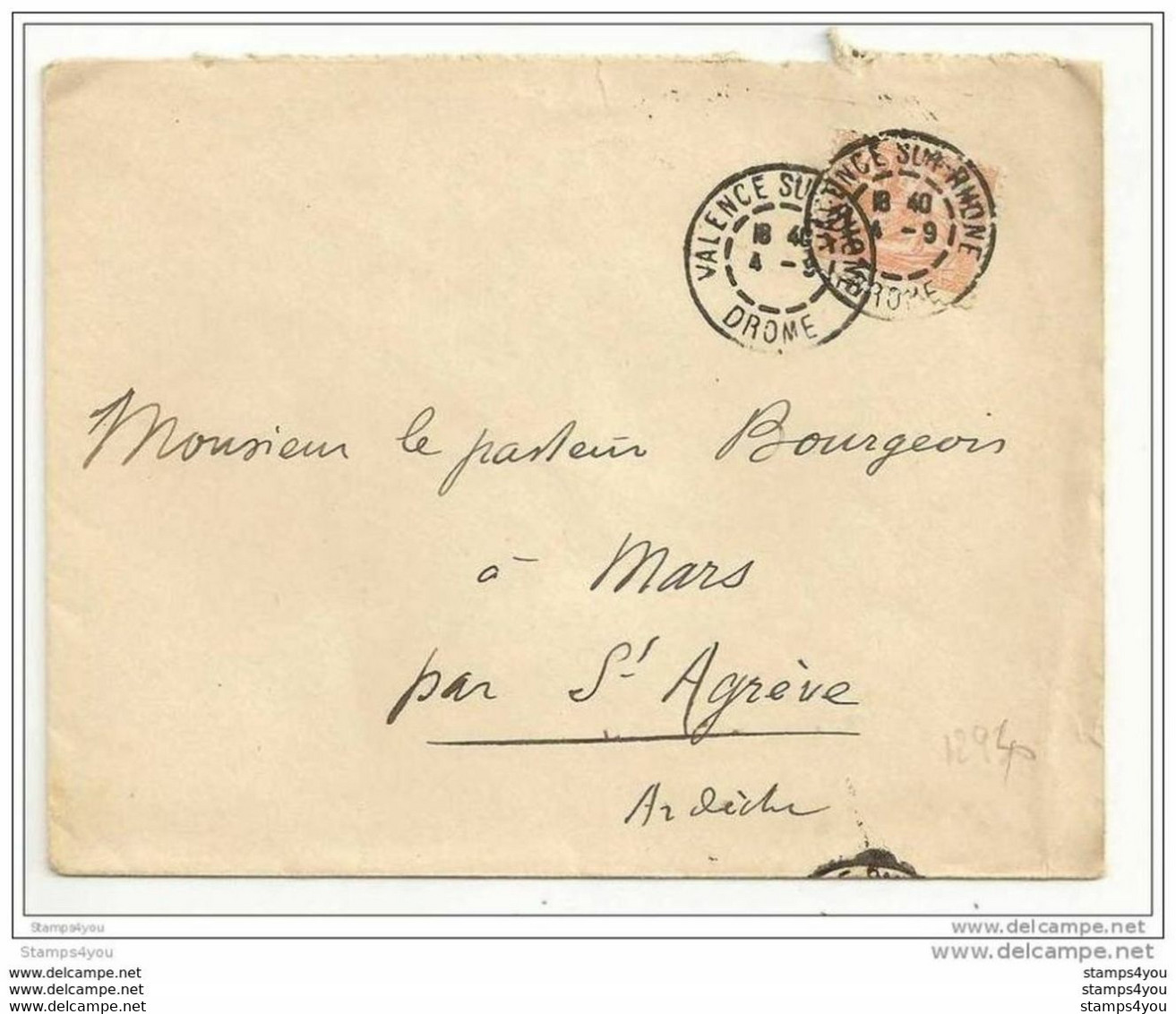 216 - 70 - Enveloppe Envoyée De Valence Sur Rhone / Drome 1902 - Attention Cachet SANS Année !!! - Briefe U. Dokumente