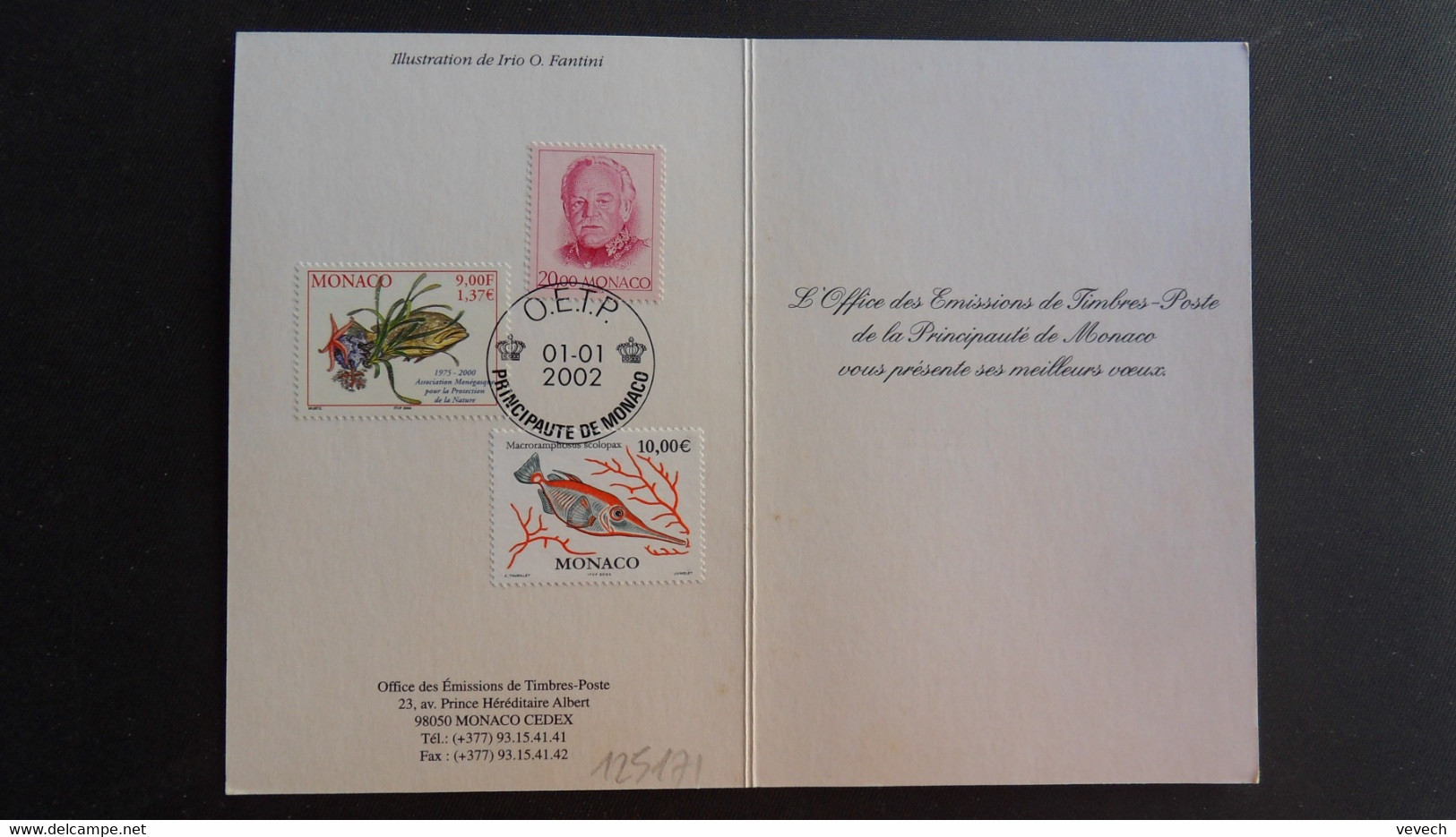 CARTE TP RAINIER III 20,00 + PROTECTION DE LA NATURE 9,00 + MACRORAMPHOSUS SCOLOPAX 10,00E OBL.01.01 2002 - Covers & Documents