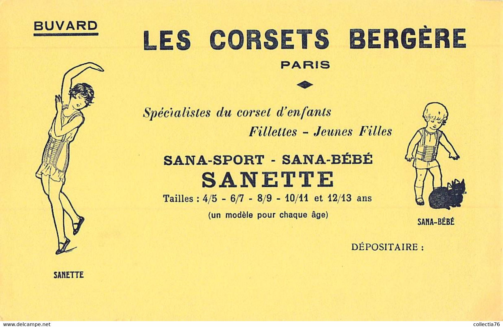 VIEUX PAPIERS BUVARD 13 X 21 CM SANETTE CORSETS BERGERE PARIS SANA SPORT SANA BEBE - Textile & Clothing