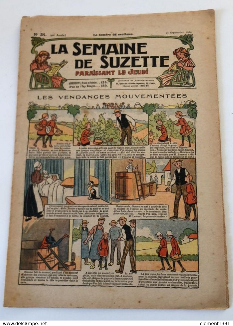 La Semaine De Suzette 1924 N°34 Les Vendanges Mouvementees - La Semaine De Suzette