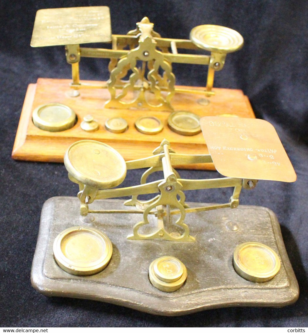 POSTAL SCALES 20thC (early) Two Brass Postal Scales With Platforms Engraved With Postal Rates, One Scale Marked S. Morda - Other & Unclassified