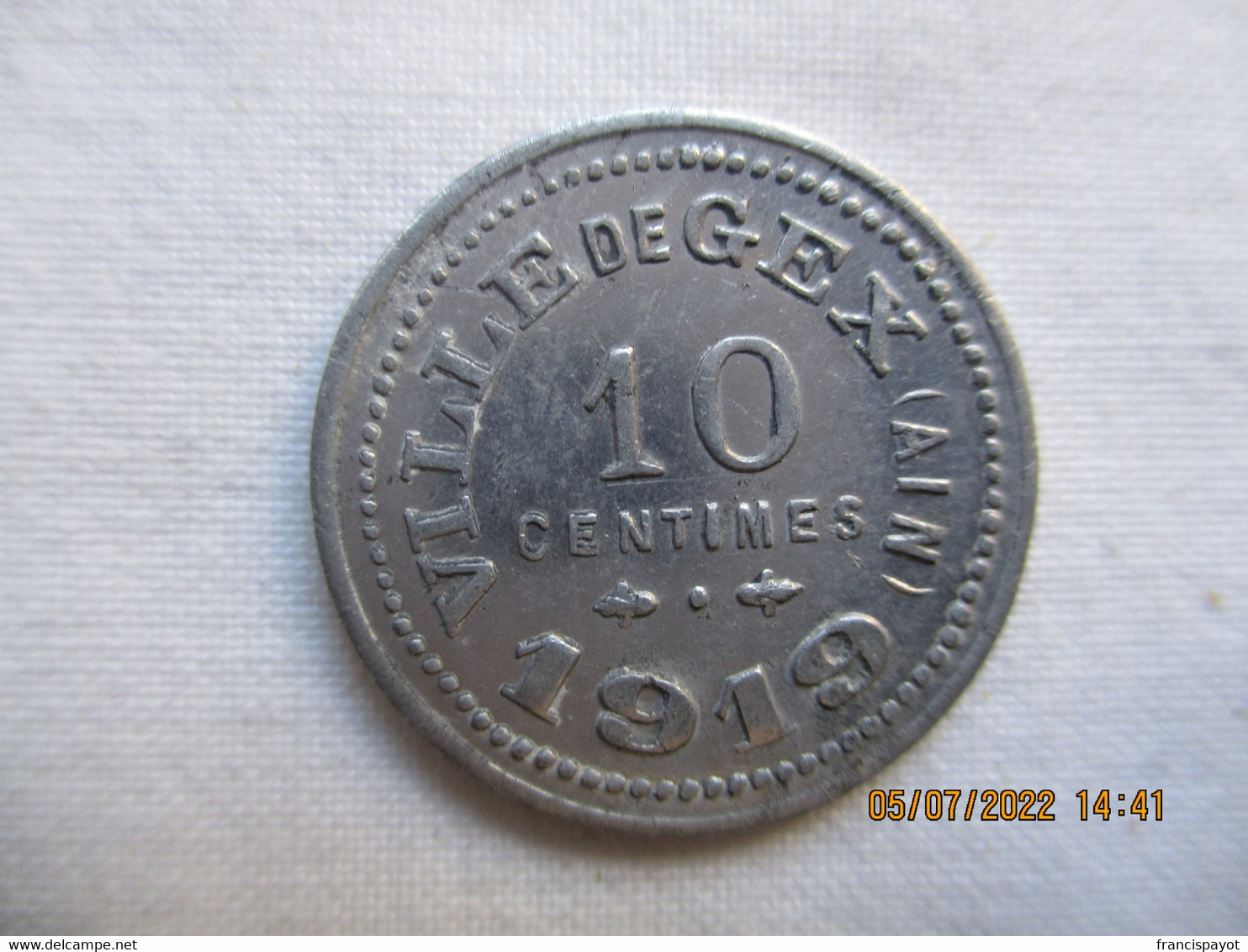 France: Gex  Jeton 10 Centimes 1919 - Monétaires / De Nécessité