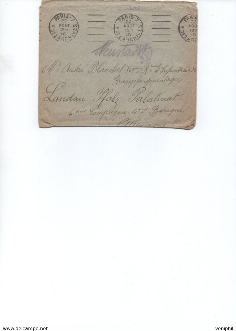 LETTRE FRANCHISE OBLITERATION 5 DEMI LIGNE - CAD PARIS 7 RUE DES ARCHIVES -1916 - EMA (Print Machine)