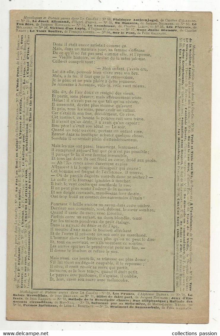 LE CRI - CRI, Bibliothéque Théâtrale  , François Coppée, LE PETIT EPICIER , 4 Scans , Frais Fr 1.85 E - Autores Franceses