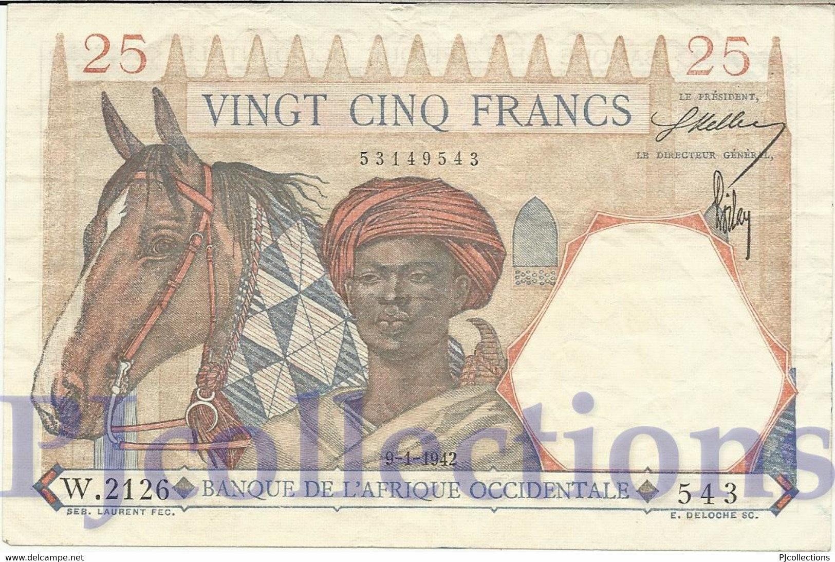 FRENCH WEST AFRICA 25 FRANCS 1942 PICK 27 VF - West African States