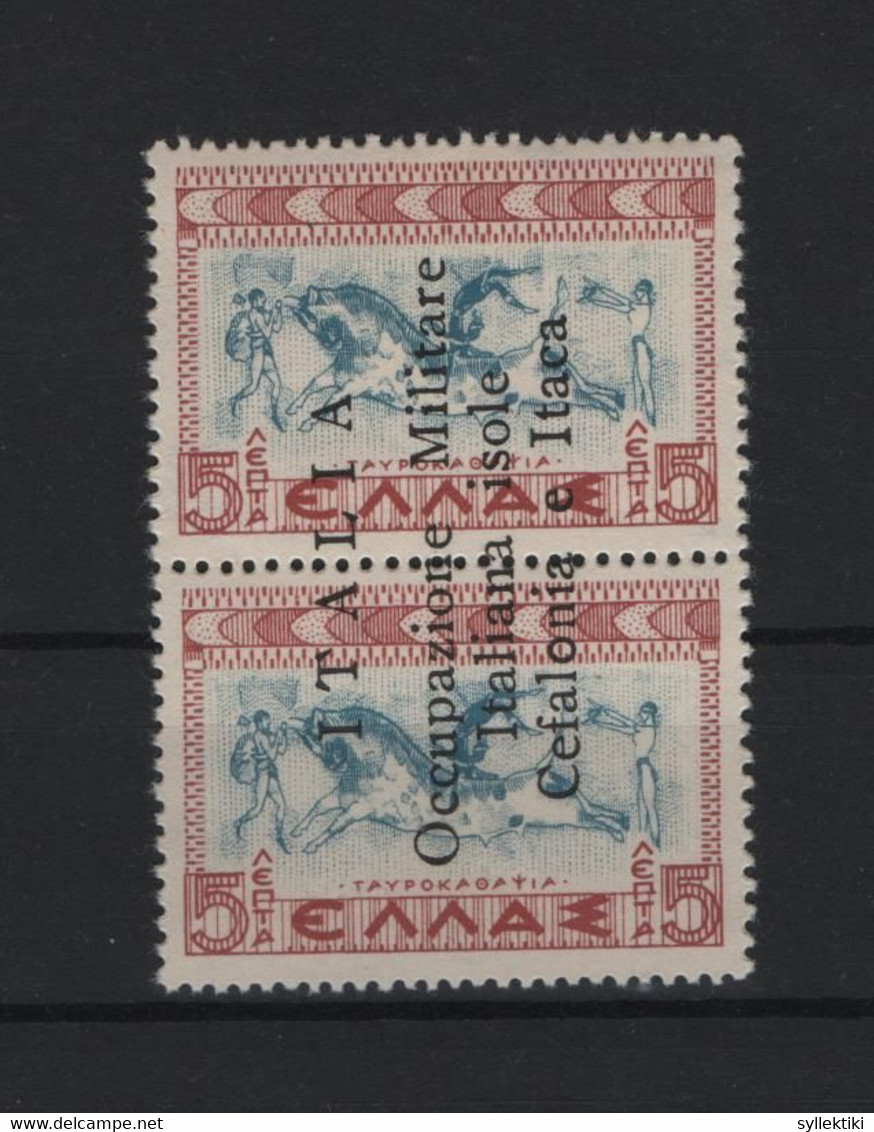 GREECE IONIAN ISLANDS 1941 5+5 DRACHMAS PAIR MNH STAMPS OVERPRINTED ITALIA Occupazione Militare Italiana Isole Cefalon - Isole Ioniche