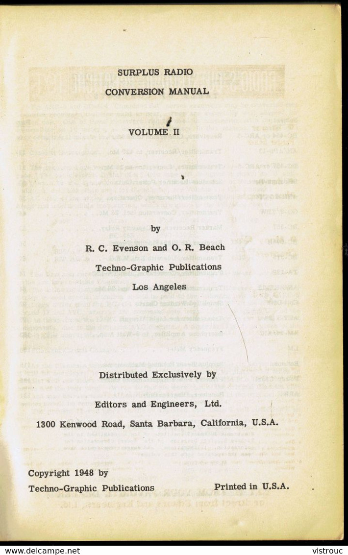 "SURPLUS RADIO CONVERSION MANUAL" - Par R.C. EVENSON & BEACH- Edititors An Engineers Ltd - Santa Barbara, U.S.A. - 1948. - Forces Armées Américaines