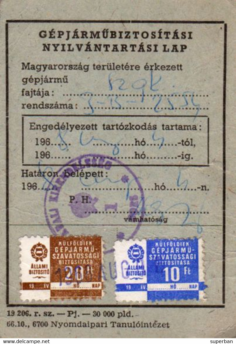 MOTOR VEHICLE INSURANCE REGISTRATION SHEET - 1968 / FOREIGN VEHICLE WARRANTY INSURANCE STAMPS - CINDERELLA (aj993) - Steuermarken