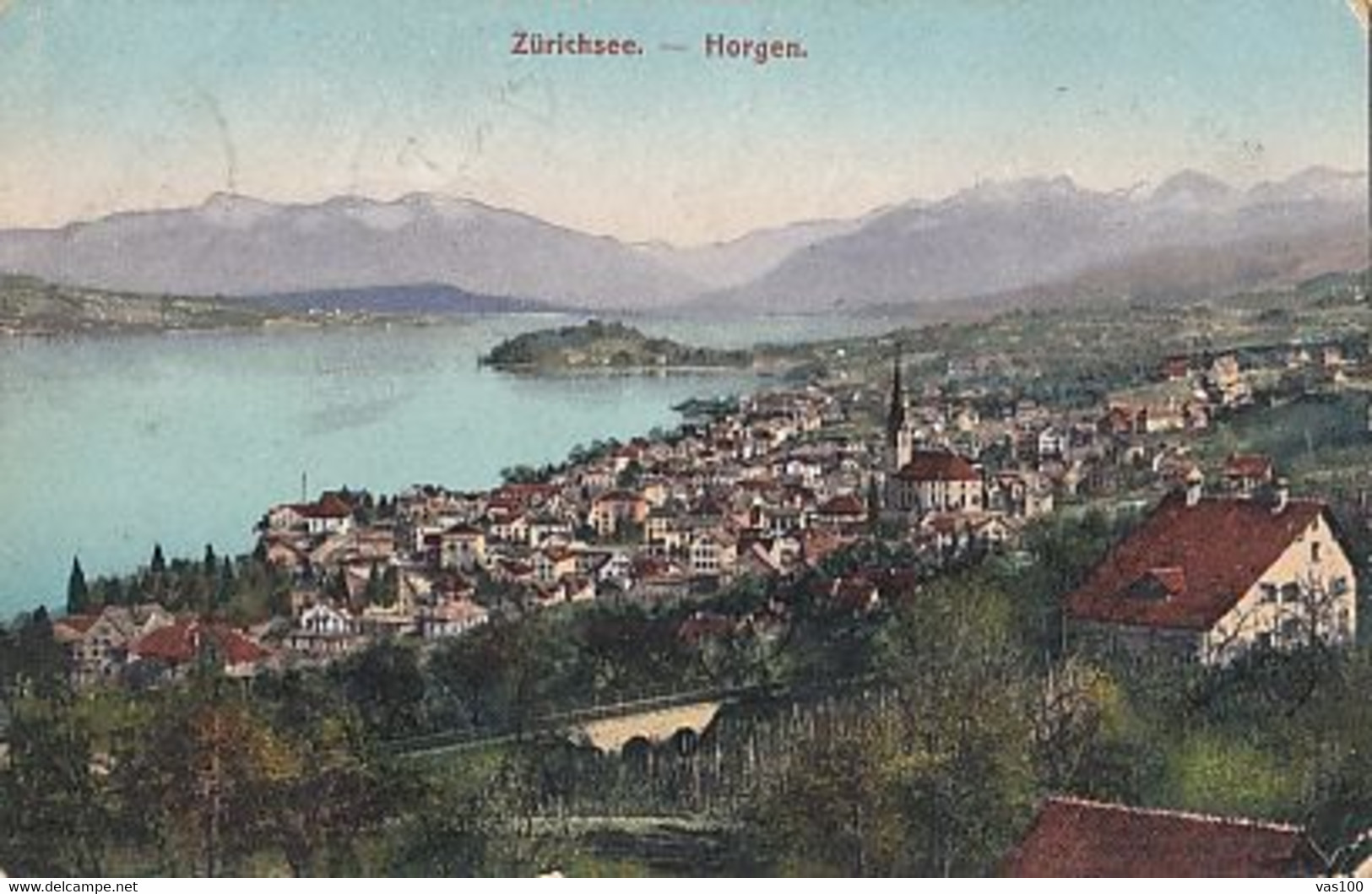 CPA HORGEN- TOWN PANORAMA, MOUNTAINS, LAKE ZURICH - Horgen