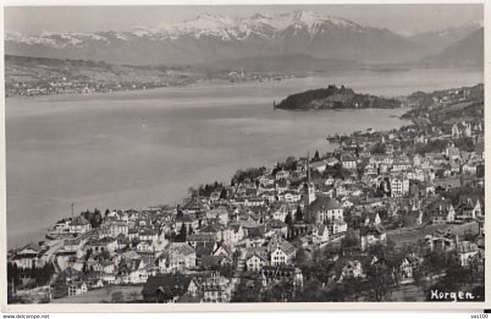 CPA HORGEN- TOWN PANORAMA, MOUNTAINS, LAKE ZURICH - Horgen