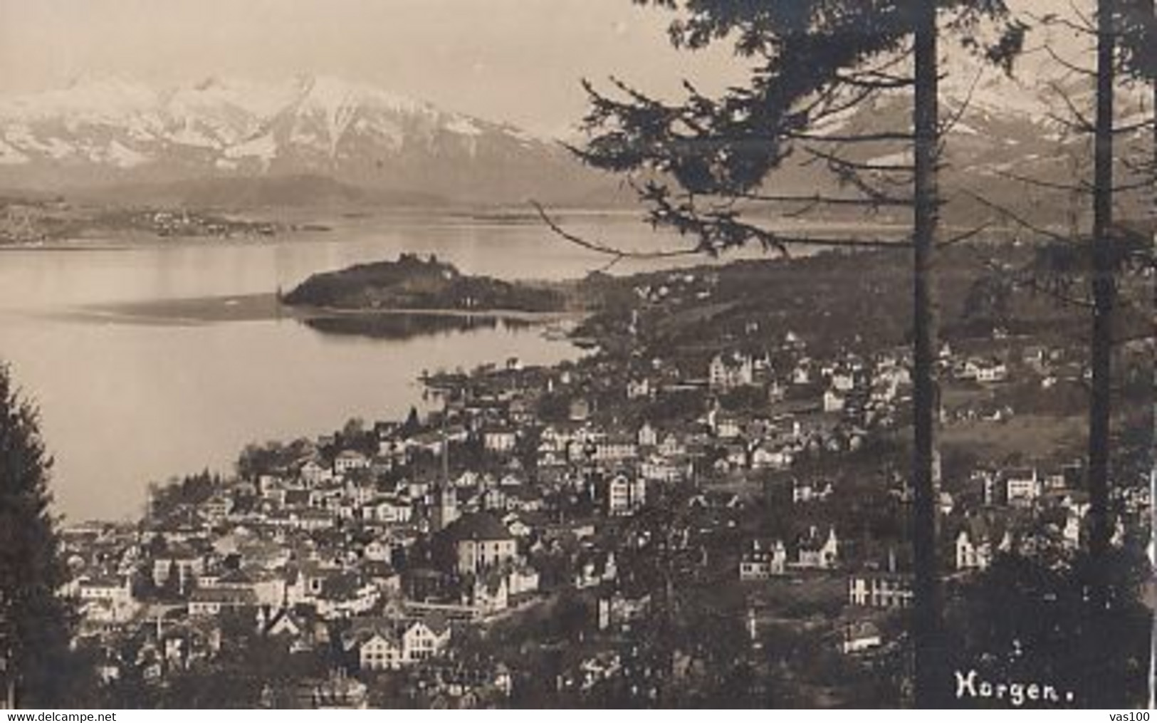 CPA HORGEN- TOWN PANORAMA, MOUNTAINS, LAKE ZURICH - Horgen