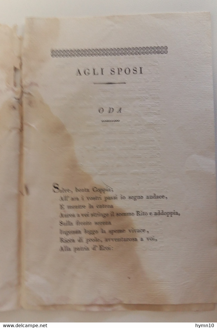 1821 PARMA ODE Per MATRIMONIO ORTALLI-BARACCHI+AUTOGRAFO Gaspare ORTALLI6 Pagine+-MM52 - Wedding