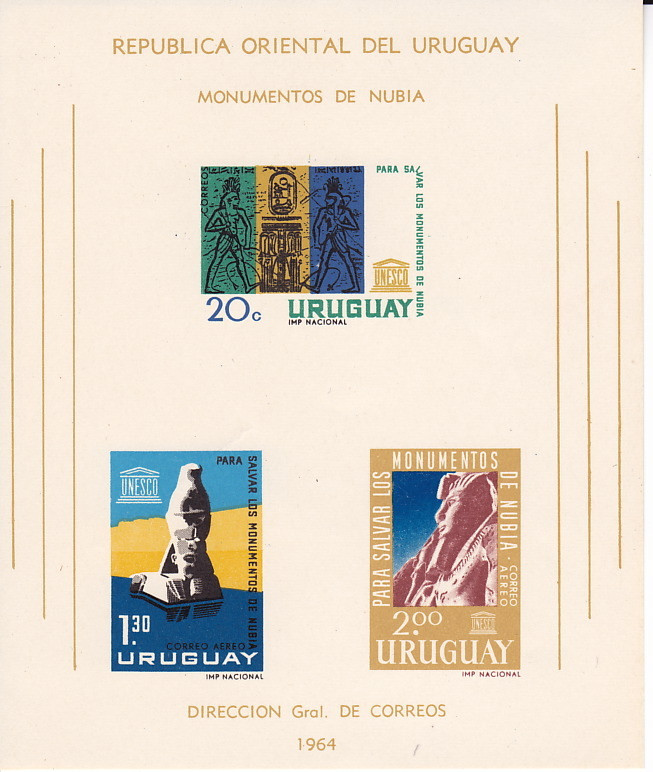1964  Egypt Monuments In Nubia  S Sheet  Sc 267a  MNH ** - Uruguay