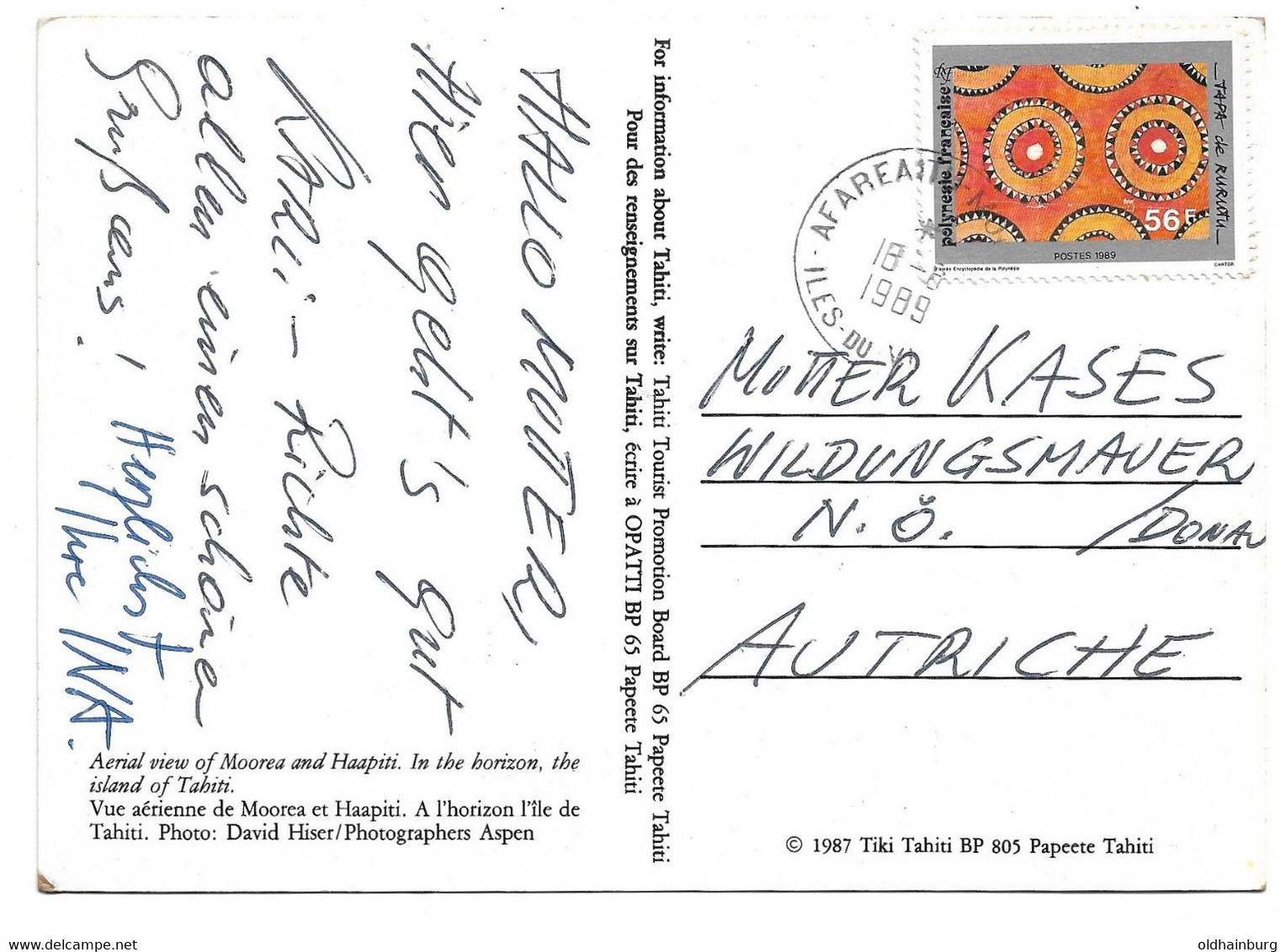 2181h: AK ..in The Horizon The Island Of Tahiti.., Gelaufen 1989 Nach Österreich - Polynésie Française