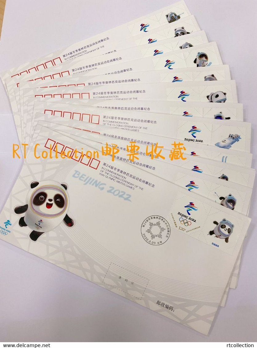 China 2022 - 15 Commemorative Covers Beijing Winter Olympic Games Closing Ceremony Sports Bing Dwen Dwen Mascot - 2020-…