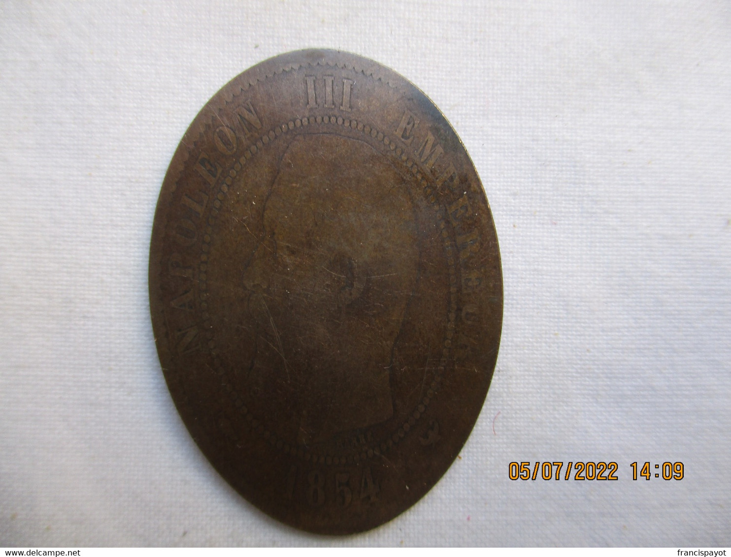 France: 10 Centimes 1854 Elongated - Monete Allungate (penny Souvenirs)