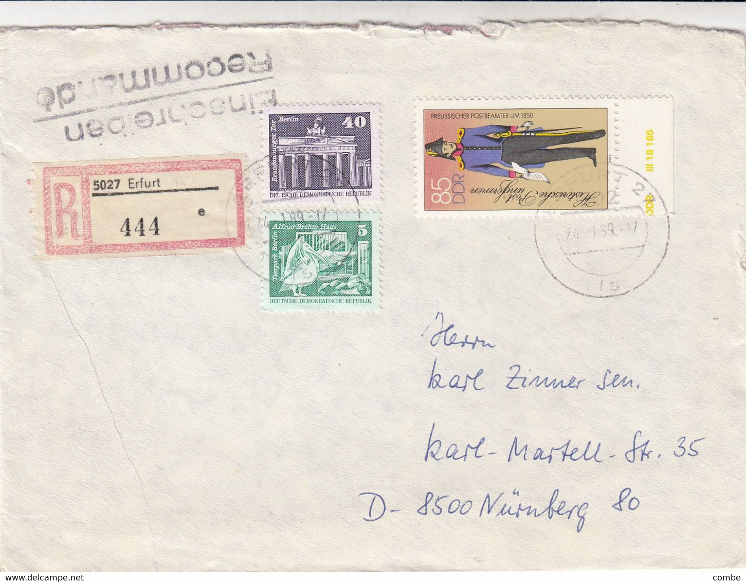 DDR. BRIEF. EINSCHREIBEN. ERFURT - Cartas & Documentos