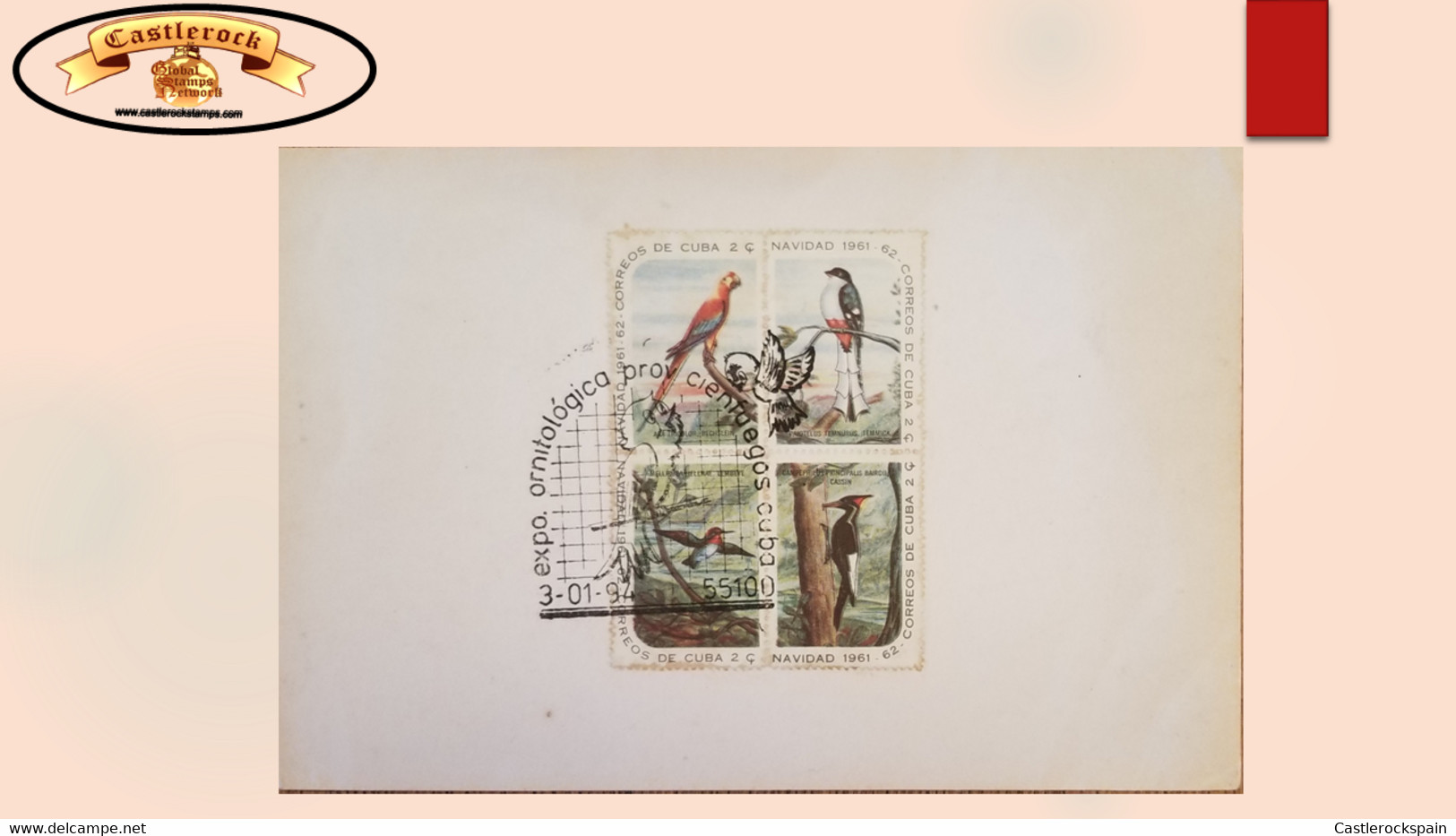 O) 1994 CUBA, BIRDS, ORNITHOLOGICAL EXHIBITION CIENFUEGOS PROVINCE, CHRISTMAS 1961 . FDC XF - Beneficiencia (Sellos De)