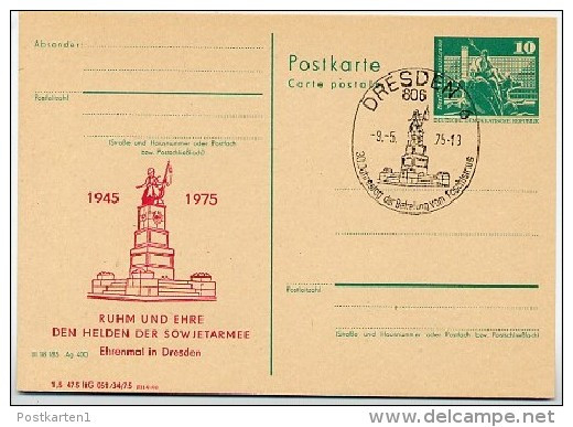 DDR P79-2-75 C24 Postkarte PRIVATER ZUDRUCK Ehrenmal Dresden Sost. 1975 - Cartes Postales Privées - Oblitérées