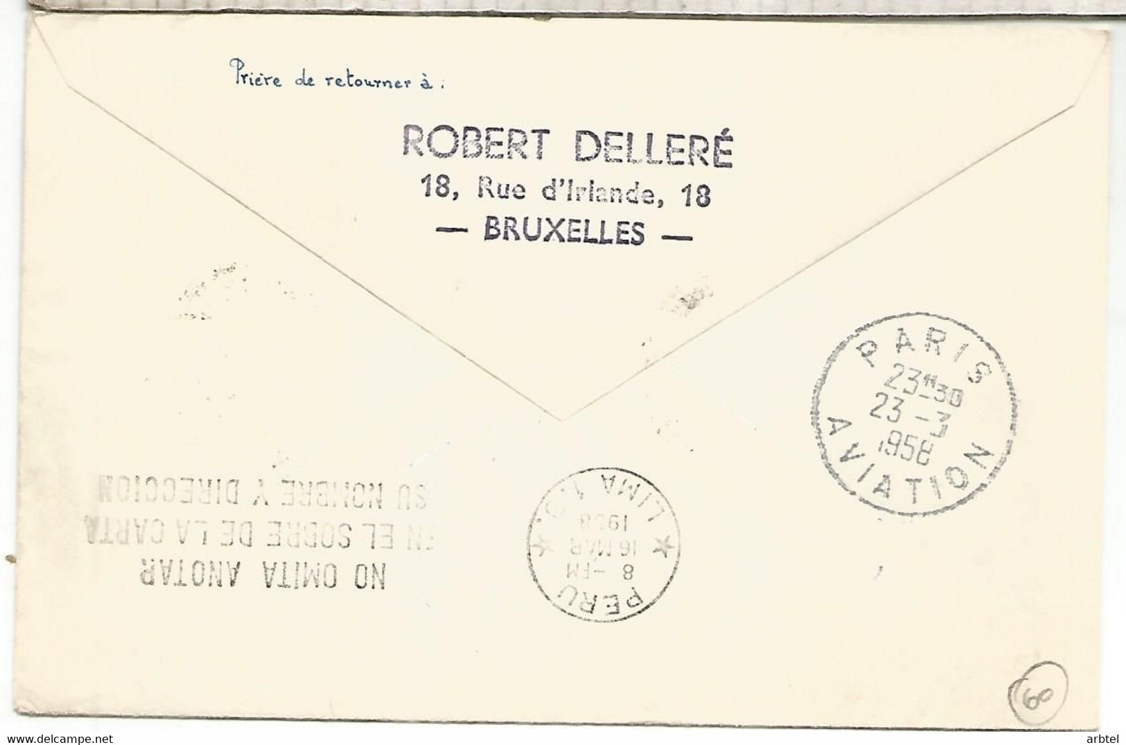 LOUXEMBURG CC PRIMER VUELO PARIS QUITO ECUADOR LIMA PERU 1958 - Storia Postale