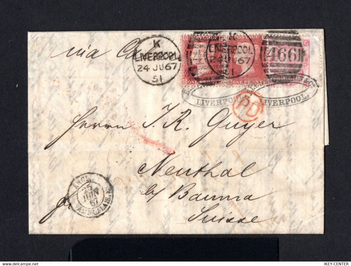 S3913-GREAT BRITAIN-COVER LETTER LIVERPOOL To BAUMA (switzerland).1867.Lettre ENGLAND.Carta INGLATERRA. - Covers & Documents