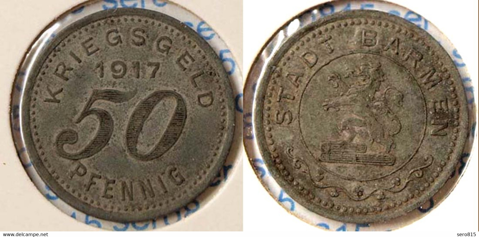 Barmen (Wuppertal) 50 Pfennig 1917 Kriegsgeld Notgeld Zink Funck 30.2  (n689 - Andere & Zonder Classificatie