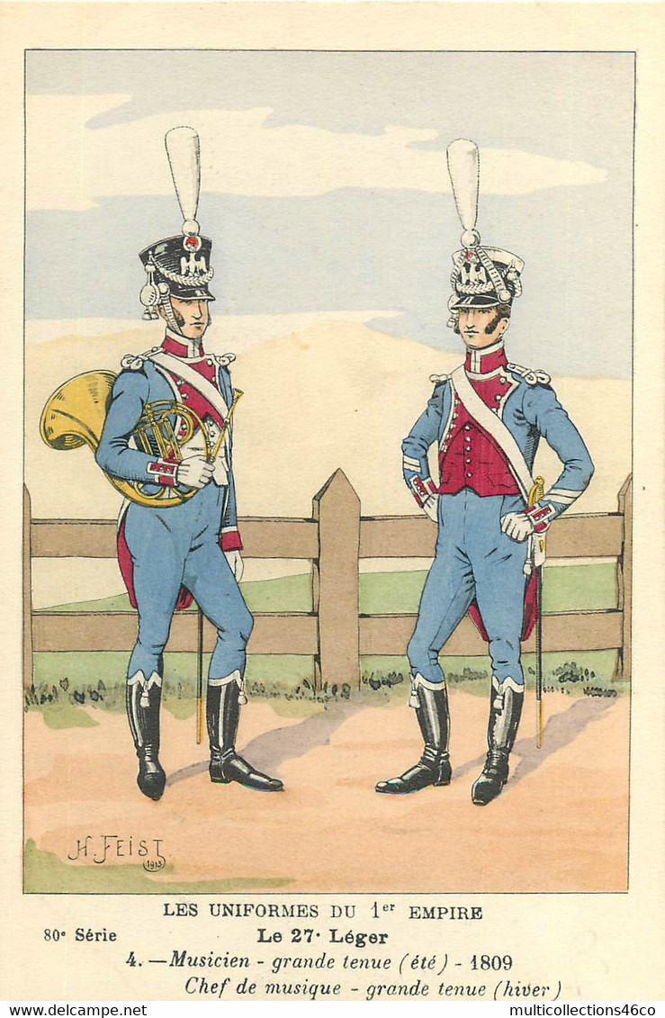 040822 - MILITARIA UNIFORMES 1er EMPIRE BUCQUOY - FEIST 80e Série 27e LEGER - 4 Musicien Grande Tenue 1809 - Uniformen