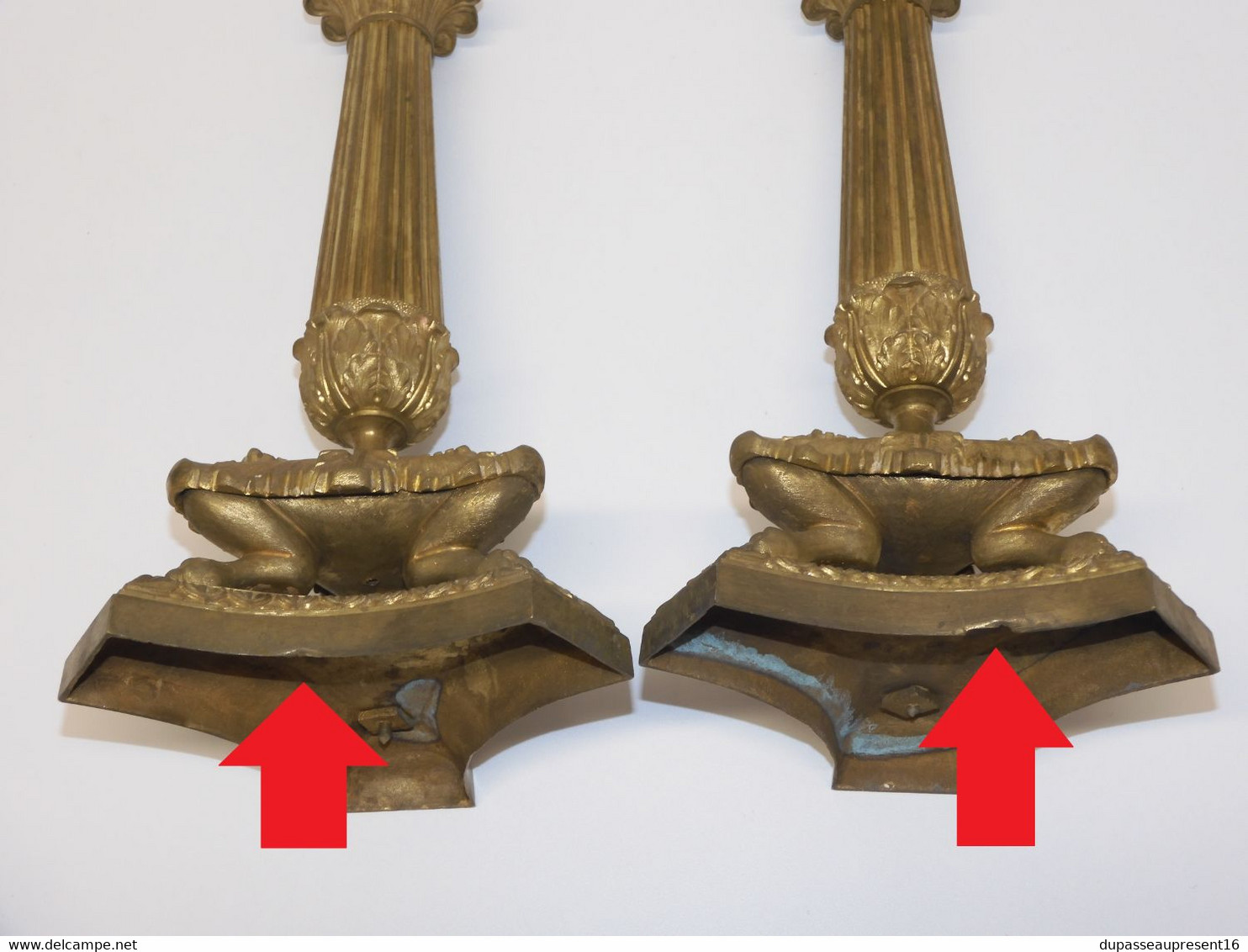 *PAIRE BOUGEOIRS RESTAURATION EMPIRE XIXe BRONZE PIEDS GRIFFES TRIPODES Bougie E - Chandeliers, Candélabres & Bougeoirs