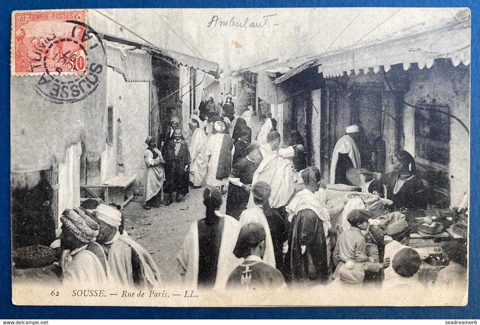 Carte Postale De 1907 De Halk El Menzel N°32 Oblitéré Dateur Ambulant "Sousse A Tunis" Pour Trevoux Puis Reexpédiée - Storia Postale