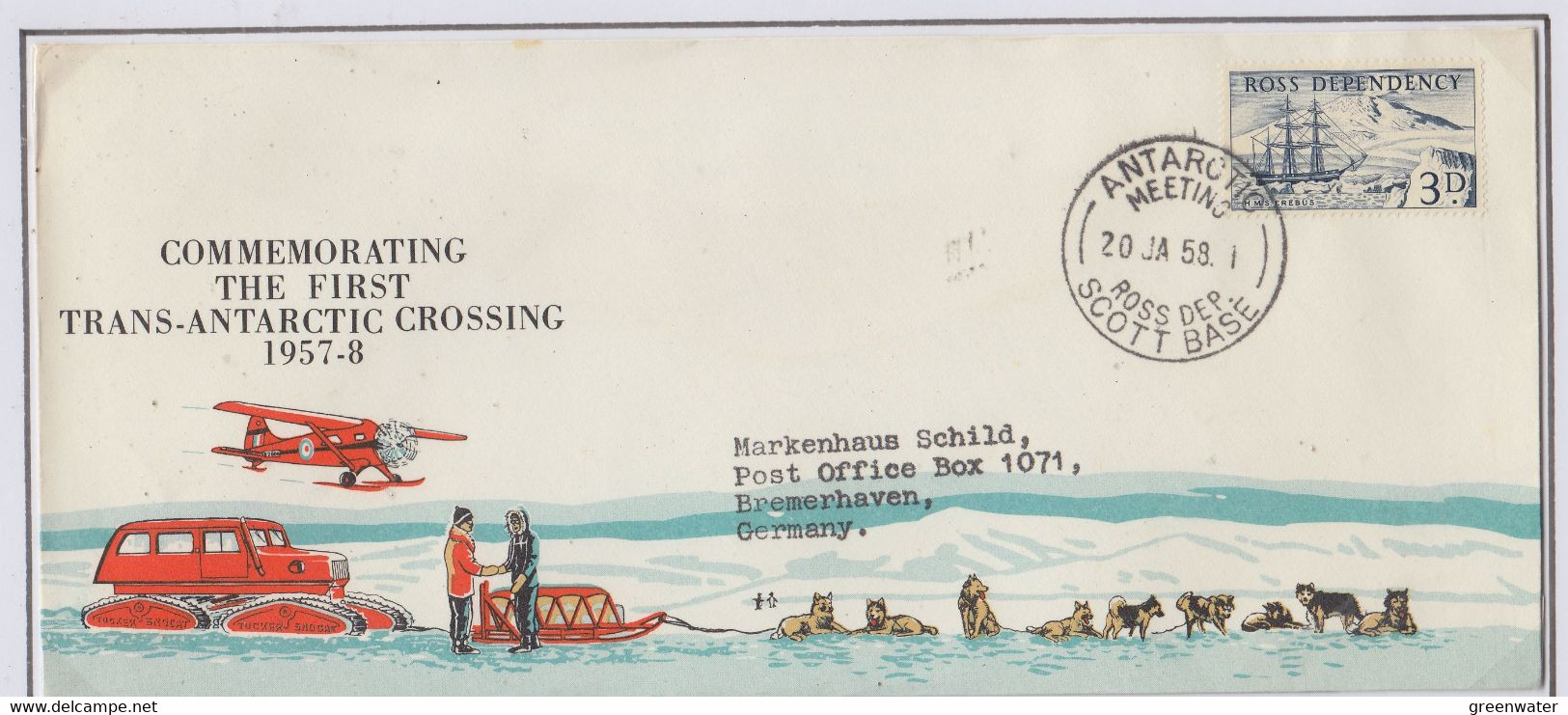 Ross Dependency 1958 Commemorating 1st Trans-Antarctic Crossing Cover Ca Scott Base 20 JA 58 (BO167) - Lettres & Documents