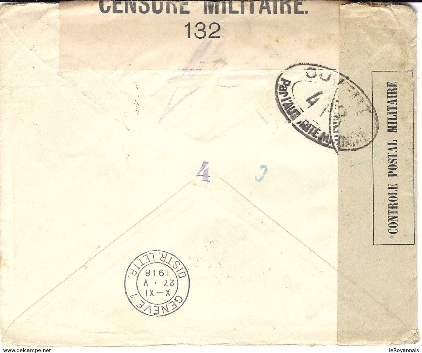 1918- Enveloppe Affr. 25 C Oblit. Cad Militaire Avec Censure Bande 132 Pour Genève - Esercito Belga