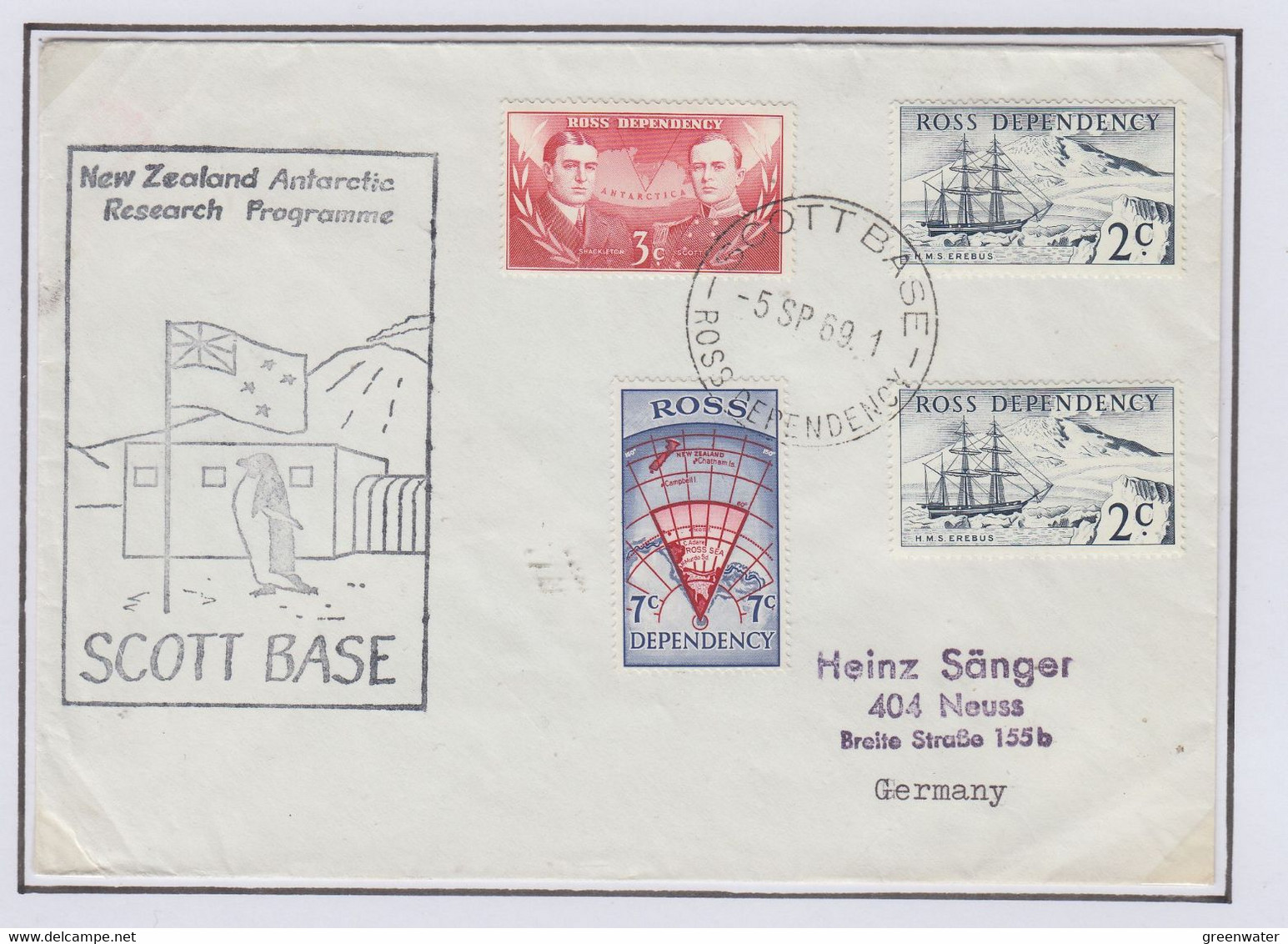Ross Dependency 1969 Cover Scott Base Ca NZ Antarctic Research Programme Ca Scott Base 5 SP 69 (BO170) - Lettres & Documents