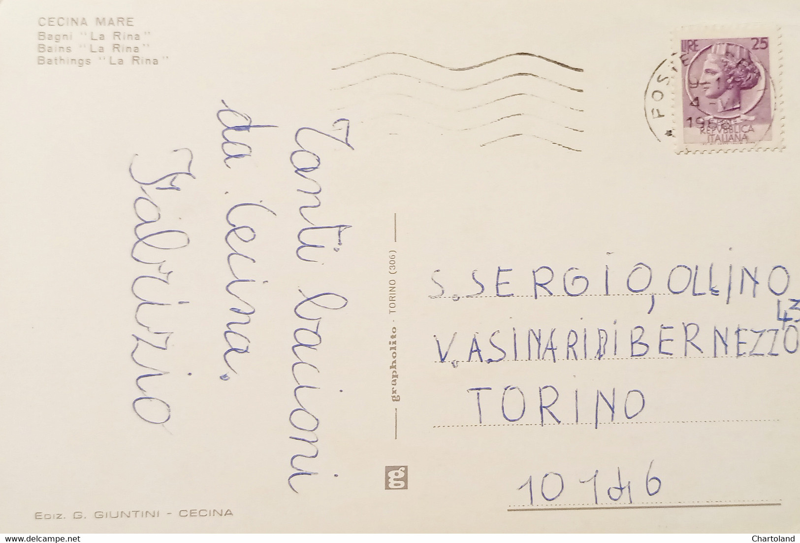 Cartolina - Cecina Mare - Bagni La Rina - 1966 - Livorno