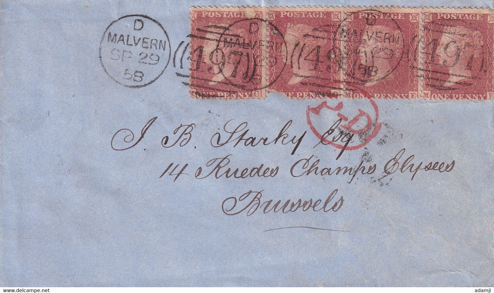 GB 1858 VICTORIA PENNY RED COVER TO RUSSELS. - Covers & Documents