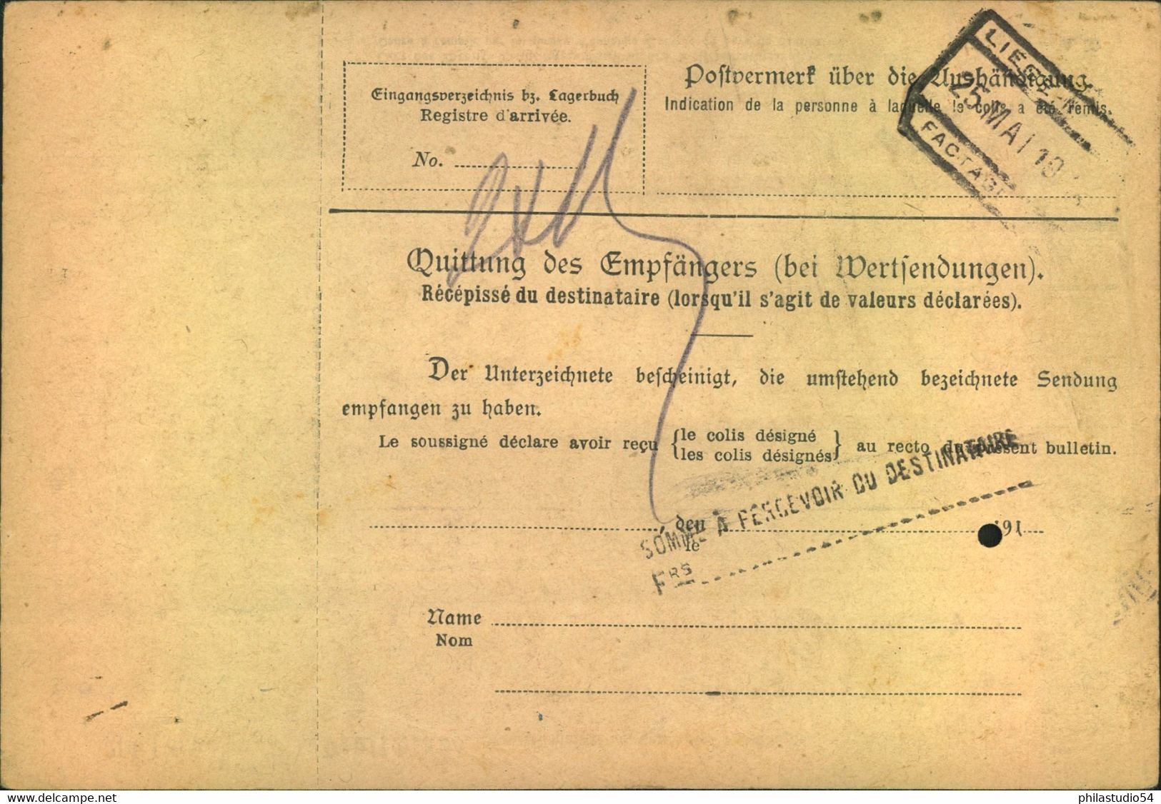 1914, Auslandspaketkarte  für 3 Pakete Von HAMBURG Nach Lüttich, Belgien - Autres & Non Classés