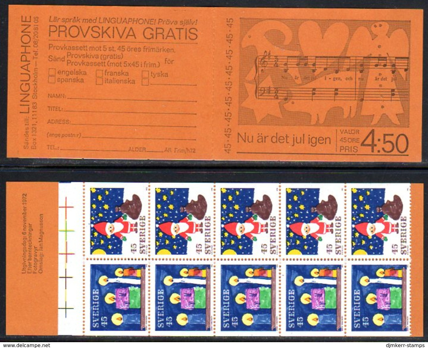 SWEDEN 1972 Christmas Booklet MNH / **.  Michel MH37 - 1951-80