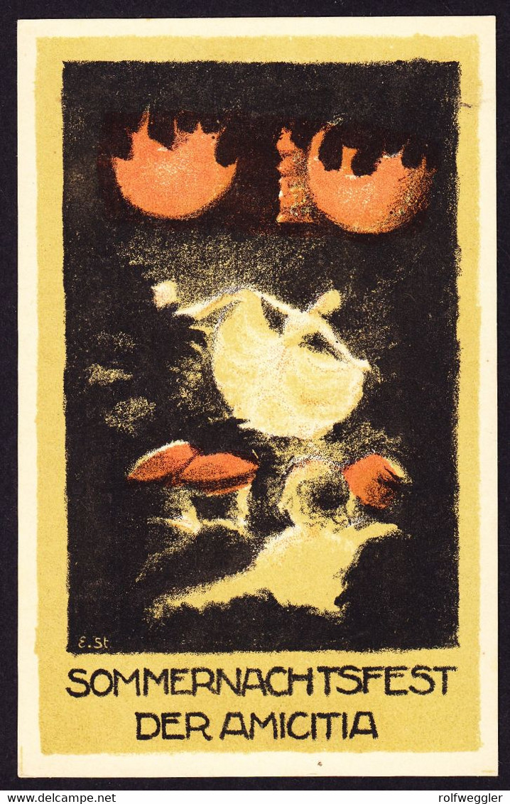 Um 1930 Ungelaufene AK Sommernachtsfest Der Amicitia. Original Steindruck E. Steinmann - Laufen-Uhwiesen 