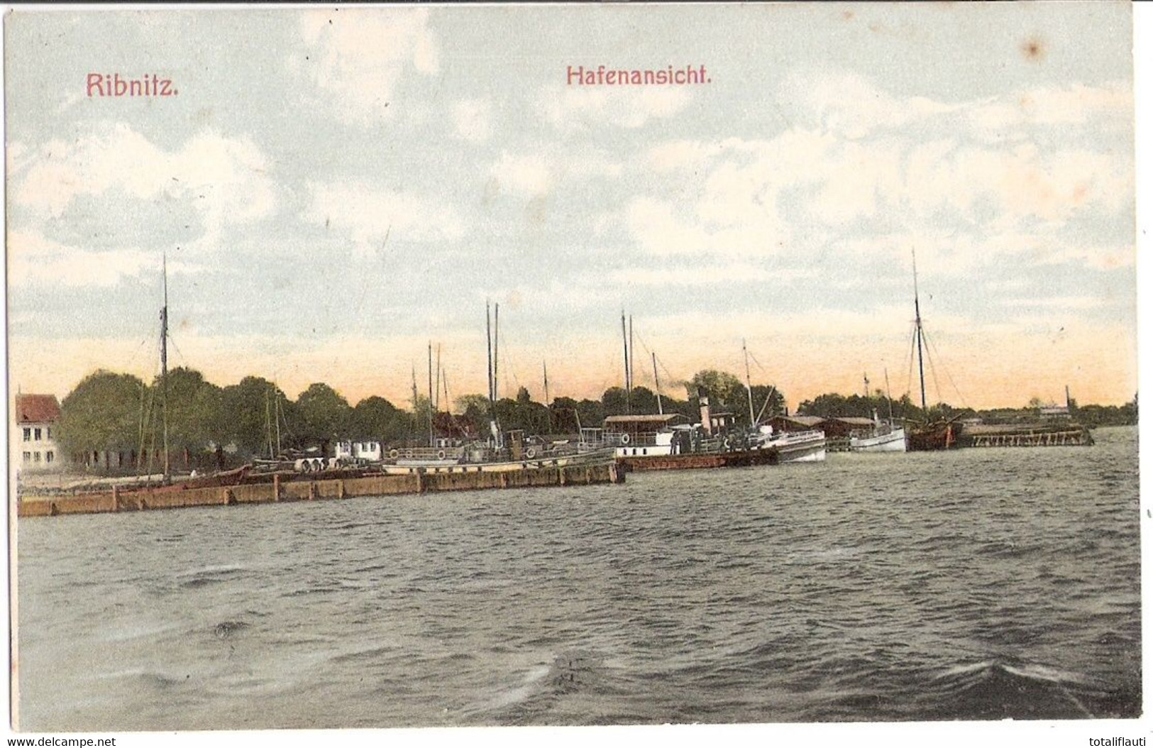 RIBNITZ Mecklenburg Hafenansicht Von Der Seeseite Color 27.7.1916 Gelaufen - Ribnitz-Damgarten