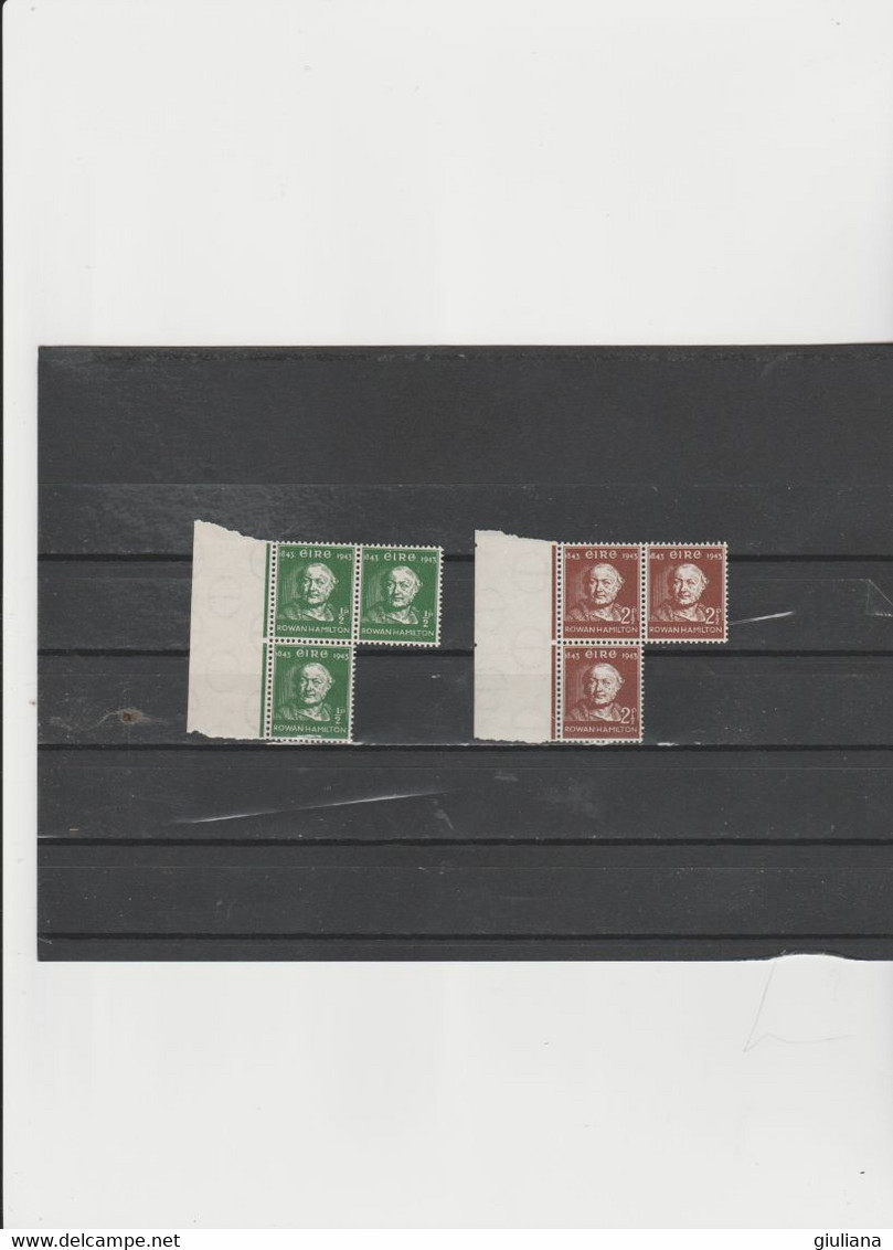 Irlanda Stato Indipendente  1943 (Yvert)  97/98** In Blocco Di Tre A.d.f. "Centenaire De La Decouverte Des Quaternions" - Unused Stamps