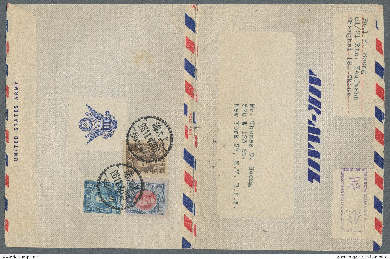 China - Postal Stationery: 1947, Nov 26, Aerogram Pre-printed "United States Arm - Postkaarten