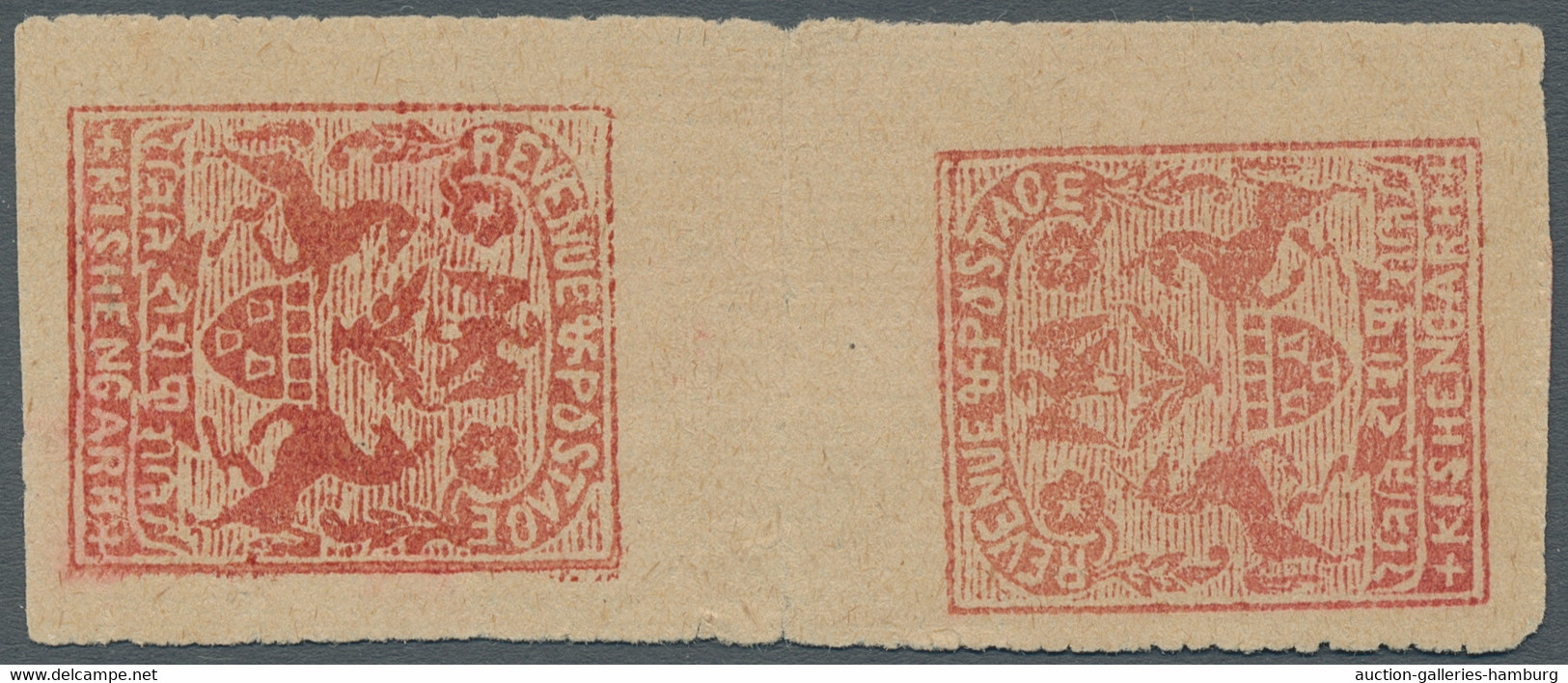 Kishangarh: 1899, 2r. Brown-red On Laid Paper Vertical Tete-beche Pair From The - Kishengarh