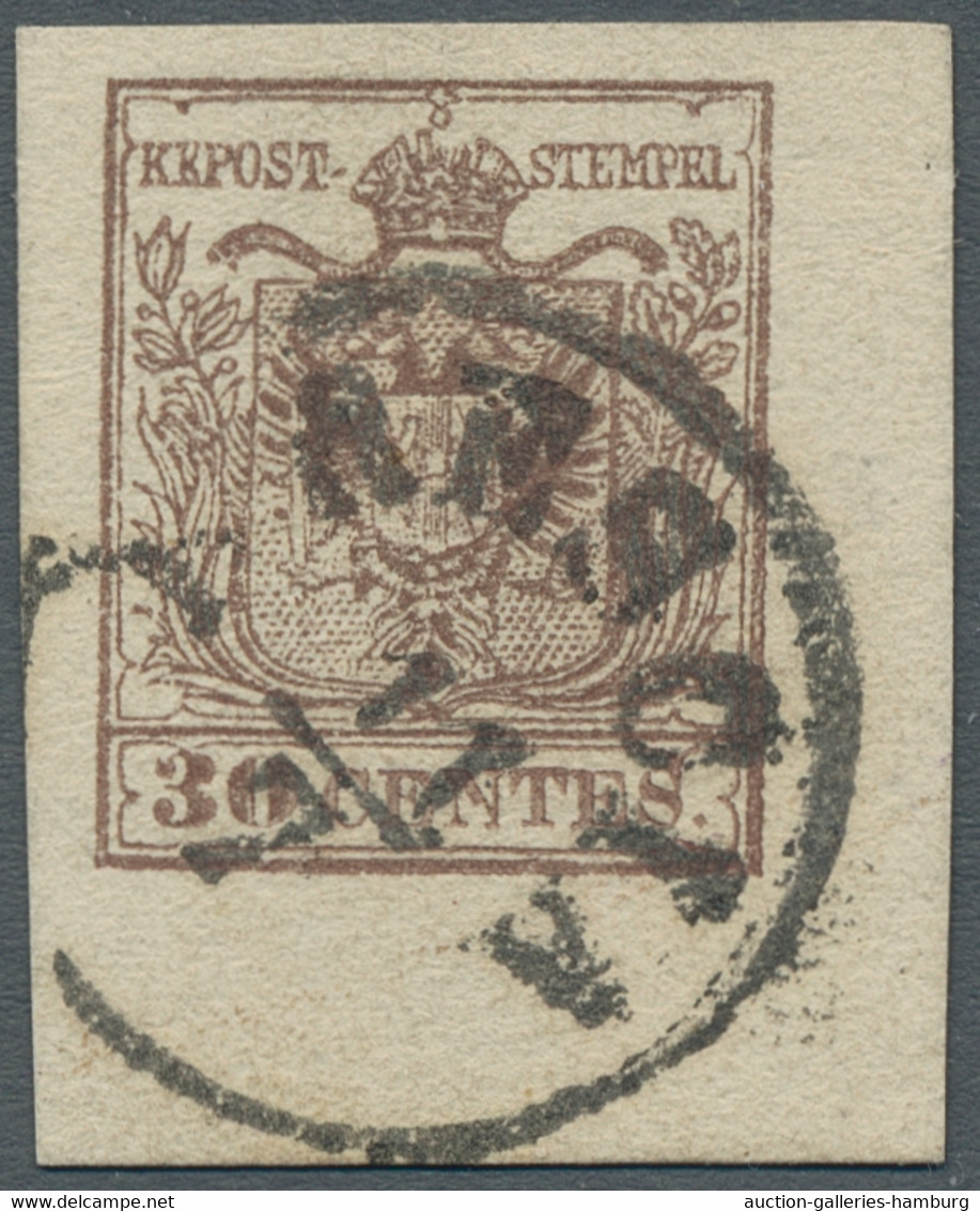 Österreich - Lombardei Und Venetien: 1850, 30 Centes Dunkelbraun, Handpapier, Ty - Lombardo-Vénétie