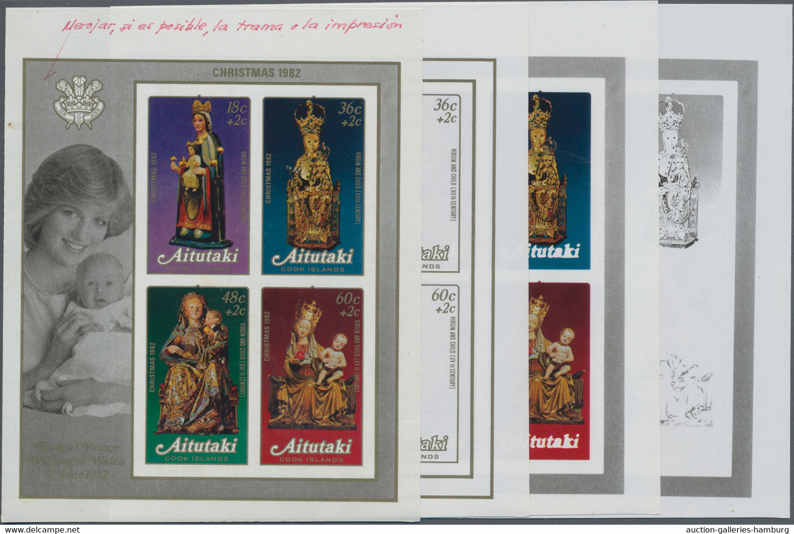 Thematics: Christmas: 1982, Aitutaki. Progressive Proof (9 Phases) For The Souve - Navidad