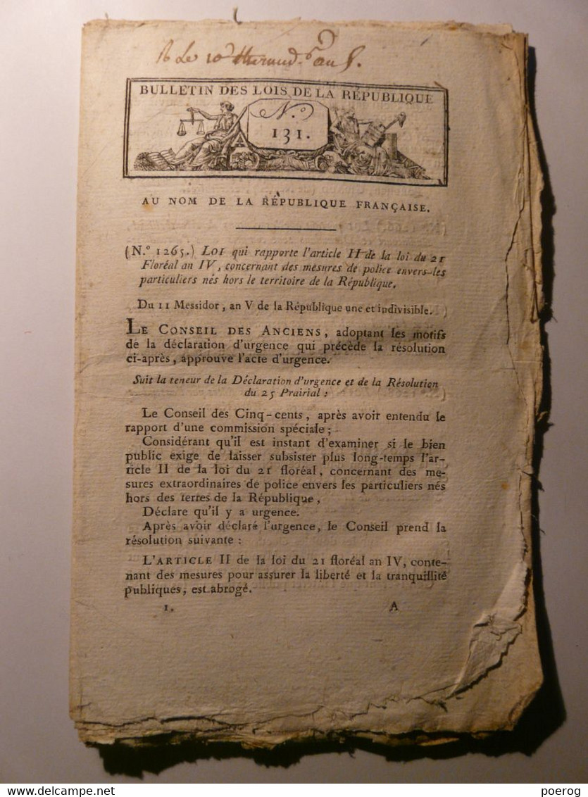BULLETIN DES LOIS De 1797 - GUYANE ARMEE DU NORD ILES DU VENT ANTILLES SAINT DOMINGUE - MONTBRISON - Gesetze & Erlasse