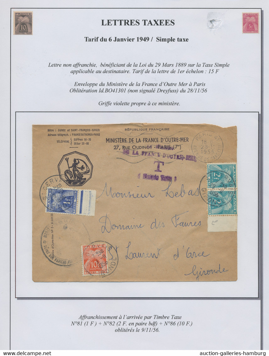 France - postage dues: 1943-1958, Exhibition collection sorted by postal tariffs