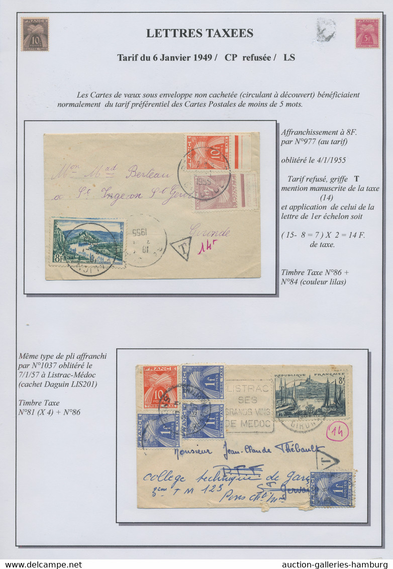 France - postage dues: 1943-1958, Exhibition collection sorted by postal tariffs