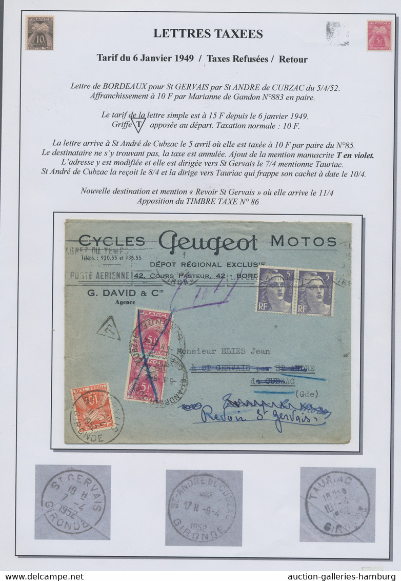 France - postage dues: 1943-1958, Exhibition collection sorted by postal tariffs